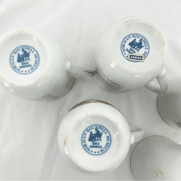 VINTAGE SET Of 5 Norman Rockwell Museum Coffee Mugs Cups White Gold Trim JAPAN - Picture 13 of 15